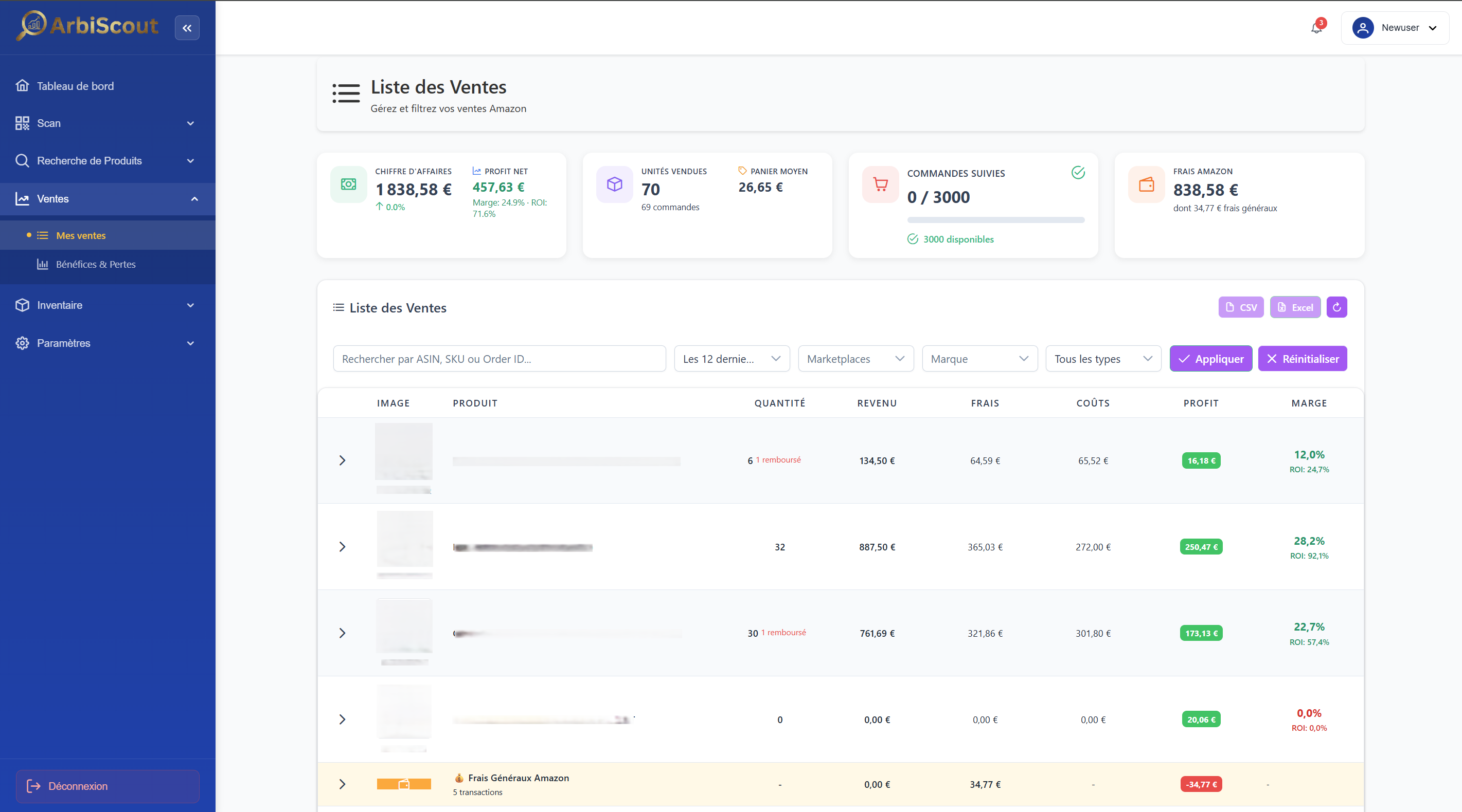 Suivi des ventes ArbiScout